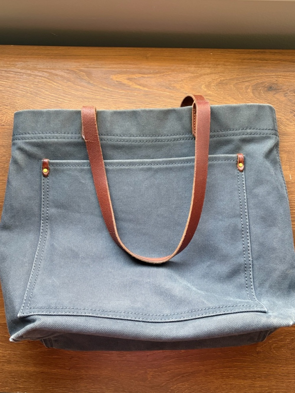 Madewell Navy Canvas Tote with Brown Leather Straps